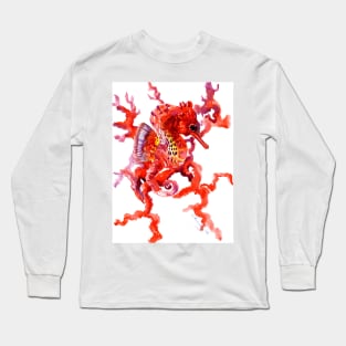 Seahorse, Coral Red Design Long Sleeve T-Shirt